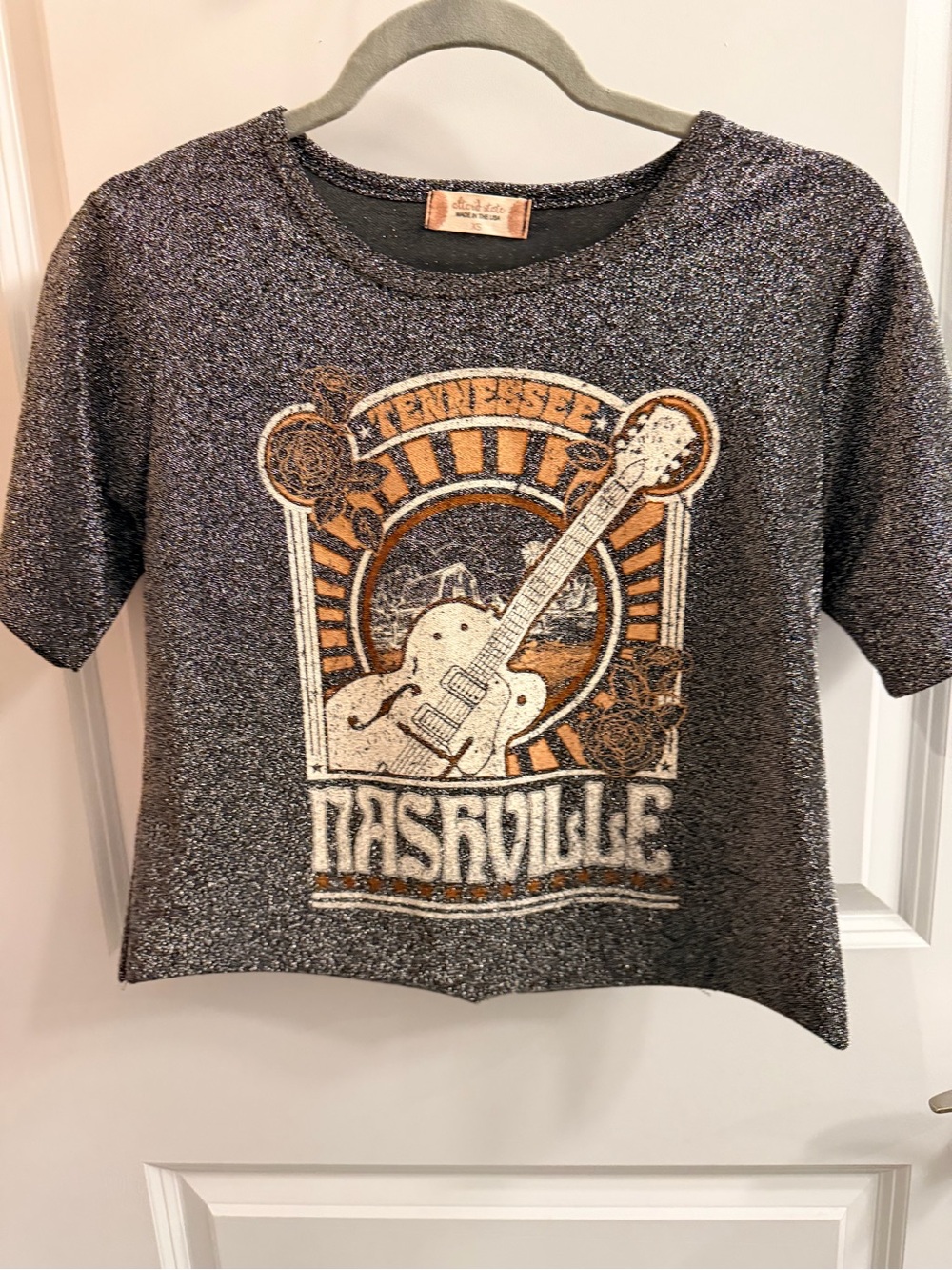 Altar'd State Girls' Glitter Nashville Graphic Tee - Gray & Orange